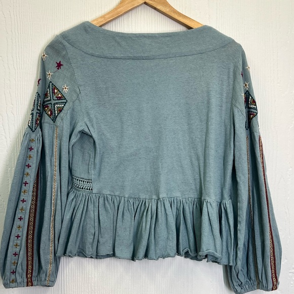 Free People - Aria Lagoon Embroidered Floral Flowy Deep V Neck Blouse Size XS - Picture 12 of 12
